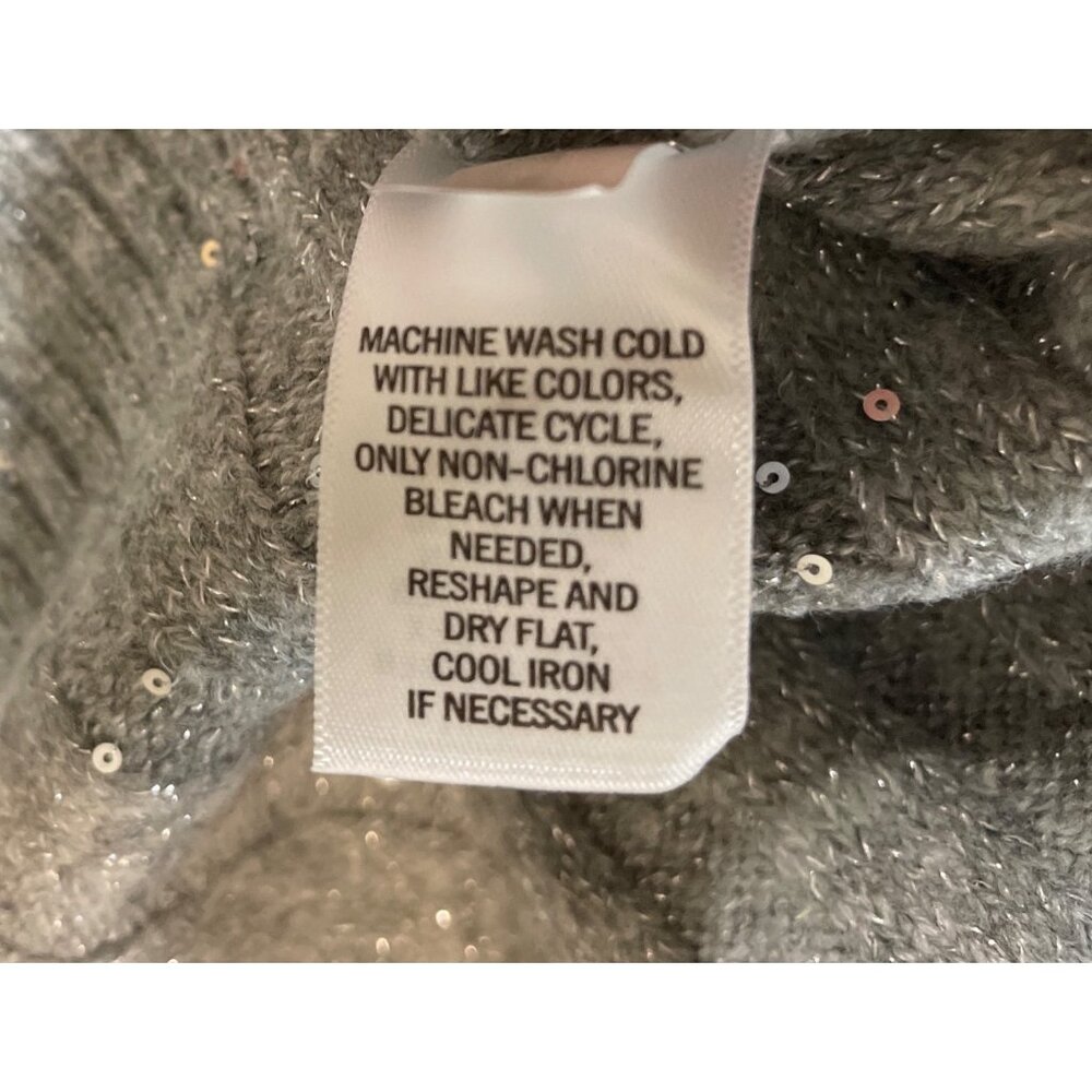 Ophelia Roe Gray Ribbed Knit Sweater Dress Sequins & High Neckline Womens Size 3 - Picture 9 of 9